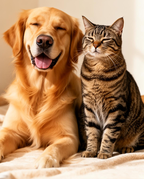 Tier&auml;rztin mit kleinem Hund und Katze in der Praxis